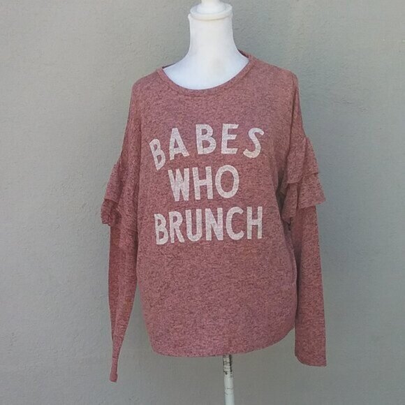 Xhilaration Sleepwear Top Women's Size XL Pink Babes Who Brunch Ruffles - Picture 1 of 7